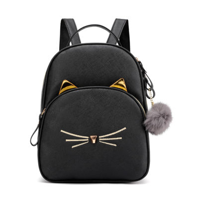 {Ready} กระเป๋าเป้สะพายหลังวัยรุ่นโรงเรียนหนัง PU แมวการ์ตูนสำหรับเด็กผู้หญิงกระเป๋าสี่เหลี่ยม