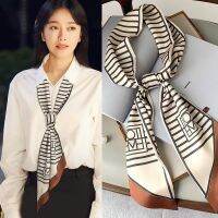 ★New★ Dahonghongs same style silk scarf with small strips and shirt with high-end sense female spring and autumn styles foreign style fashion binding bag