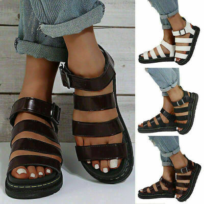 Fashionable Flat Sports Sandals Womens Belt Buckle Thick Bottom Soft Bottom One-Line Roman Sandals for Women