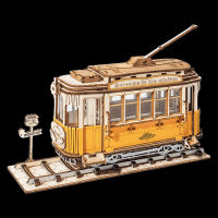 DIY Movable 3D Wooden Tram Puzzle Game Jigsaw Board Set Assembly Kit Educational Toy for Adults Kid