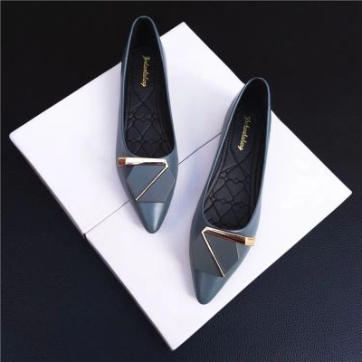 ๑♈♟ Flat shoes for women with soft soles 2023 spring and autumn new season beans shoes versatile square buckle pointed toe single shoes comfortable scoop shoes