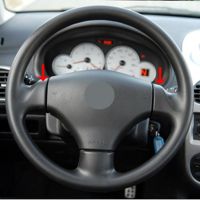 DIY Black Hand-Stitched Artificial Leather Car Steering Wheel Cover for Peugeot 206 2003 2004 2005 2006