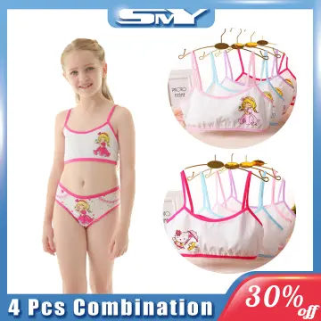 8 Pieces Set (4pcs Bras + 4pcs Panties) Girls Soft Cotton Training Bra  Panty Set Cute Cartoon Designs