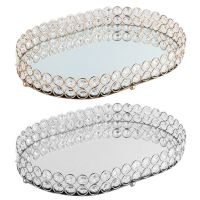 Mirror Tray Crystal Cosmetic Perfume Tray Decorative Tea Lights Tray Ornate Jewe