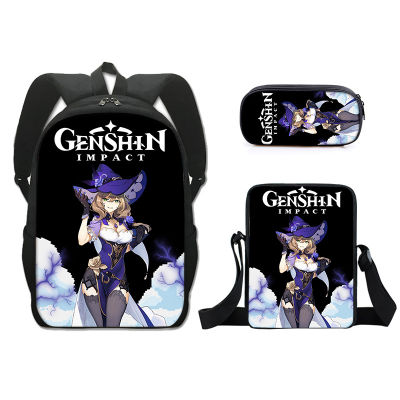 Gmae anime Genshin Impact Keqing Schoolbag Backpack Shoulder Bag Pencil Case Gift for Kids Students