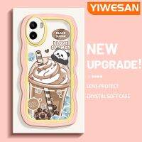 YIWESAN เคส Y01 Y15a สำหรับ VIVO Y15s,เคสซิลิโคนป้องกันเลนส์กล้องเคสนิ่มแบบใสลายการ์ตูนแพนด้าไอศกรีมแฟชั่นสีสันสดใส