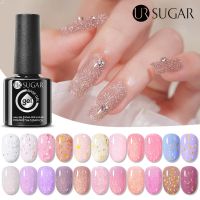 UR SUGAR 7Ml ขวดแก้ว Shining Pink Glitter ฐานยางเจลเล็บยาว Soak Off UV LED Nail Art Design เคลือบเงาเล็บ