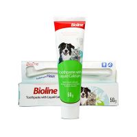 ยาสีฟันสุนัข ยาสีฟันแมว แถมแปรงสีฟัน ลดหินปูนสะสม ยับยั้งแบคทีเรีย Bioline Toothpaste With Lqcalcium 50g.(B2419)