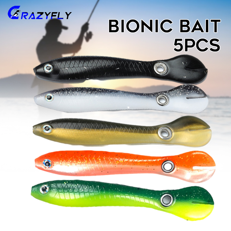 Crazyfly 5 Pcs Soft Bionic Fishing Lure with Rotating Spins Tail 6G/10CM Soft Fishing Tackle Swimbait Fake Bait for Bass Trout Topwater Floating Hard Baits