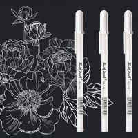 3Pcs White Gel Highlights Pen 0.8 0.6mm Fine Tip Sketching Pens Artists Black Papers Drawing Design Illustration Art Album