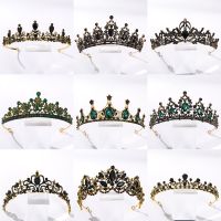 【CW】 Vintage Baroque Black Color Queen Tiaras Crown Diadem Crystal Rhinestone Bridal Hair Jewelry Headpiece Wedding Hair Accessories