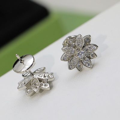 New pure 925 sterling silver fashion brand ladys Shiny stud necklace sweet Lotus exquisite jewelry birthday accessory gift pop
