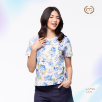 เสื้อผู้หญิง C&amp;D Blouse เสื้อเบลาส์ คอกลม แขนสั้น เนื้อผ้าคอตตอน พิมพ์ลาย Botanical (CZ2MBU)