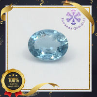 พลอย อะความารีน (Natural Aquamarine) น้ำหนัก 1.52 กะรัต สีฟ้าอ่อน รูปร่างไข่ เนื้อแก้วประกายเล่นไฟค่อนข้างดี ภายในมีตำหนิเล็กน้อย พลอยดิบ ไม่เผา