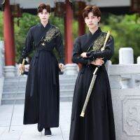 นักรบ Hanfu สีดำสำหรับผู้ชายชุดนักดาบคอสเพลย์ปาร์ตี้ซามูไรญี่ปุ่นปักลายนกฟีนิกซ์แบบดั้งเดิมสไตล์เอธิโอเปีย