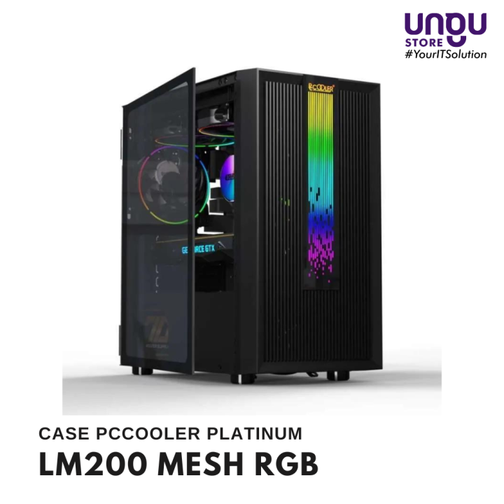 Casing PCCooler Platinum LM200 Mesh RGB Case PC Komputer Gaming RGB