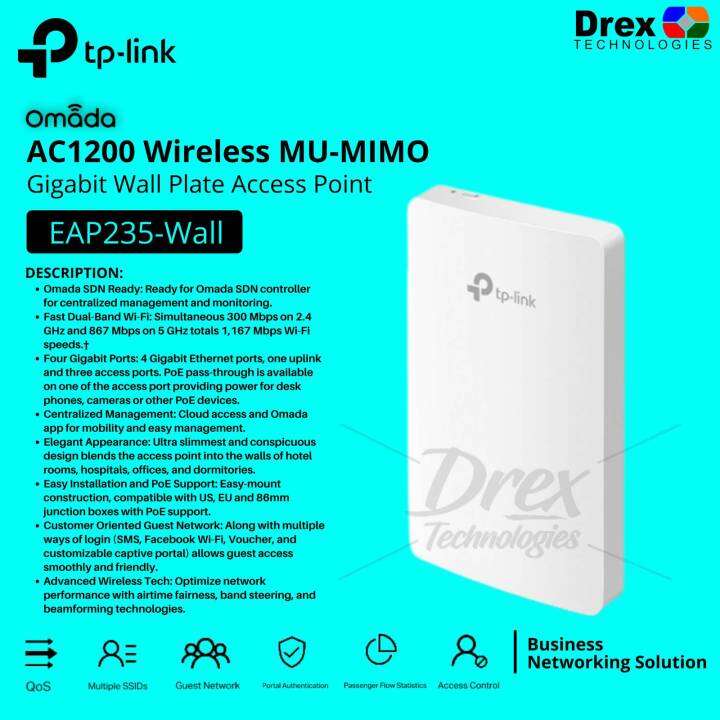 TPLINK Eap235Wall AC1200 Wireless MUMIMO Gigabit Wall Plate Access
