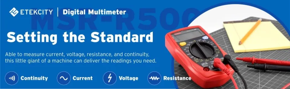 Etekcity MSR-R500 Digital Multimeter , Electronic Volt Amp Ohm Meter with  Diode and Continuity Test, Backlight