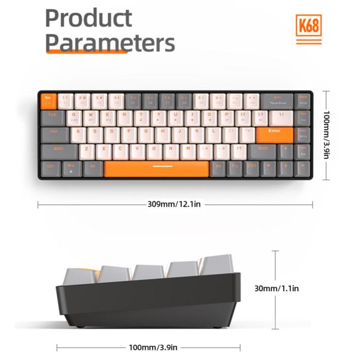 k68คีย์บอร์ดเล่นเกมไร้สาย2-4g-แป้น-usb-สำหรับนักเล่นเกมแบบสองโหมด-ชนิด-c-พอร์ตปุ่มกดส่วนบุคคลสำหรับคอมพิวเตอร์แล็ปท็อป