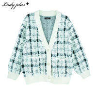 Lady Plus เสื้อคลุมคาดิแกนลายสก๊อตขนมิ้งค์ | Fur Check Cardigan เสื้อกันหนาว สีขาว