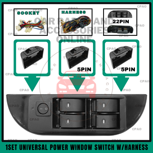 CPAO 12V Universal Power Window Switch Kit Set with Wiring Harness