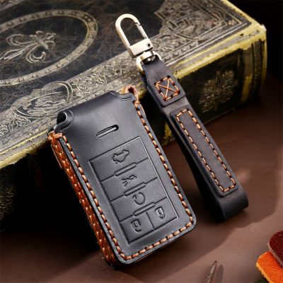 Leather Car Key Case Cover Fob For Cadillac Srx 2008 4 Button Accessories Sls Seville Xts Ats Cts Keychain Holder Keyring Shell