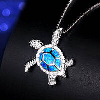 【Shanglife】แฟชั่น Blue OPAL เต่าทะเลสร้อยคอพร้อมจี้สัตว์ Choker จี้เครื่องประดับรูปเต่า