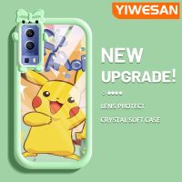 YIWESAN เคสสำหรับ VIVO Y72 5G Y52 5G Y75s 5G การ์ตูน Pikachu เคสกล้องมอนสเตอร์น้อยน่ารักสีสันสดใสนิ่มสำหรับเลนส์กันกระแทกแบบใสเคสโทรศัพท์โปร่งใสแฟชั่นเคสป้องกันซิลิโคน