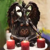 【CC】✽✙✹  Satan Goat Statue Hanging Resin Crafts Sculpture Baphomet Knocker Door Plate Wall Plaque Religious Ornaments