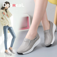 DOSREAL Women Wedges Loafers On Sale Korean Style Leather Slip On Shoes Flats Platfrom for Women Rubber Wedge Sneakers Ladies Walking Shoes Comfy Thick Bottom