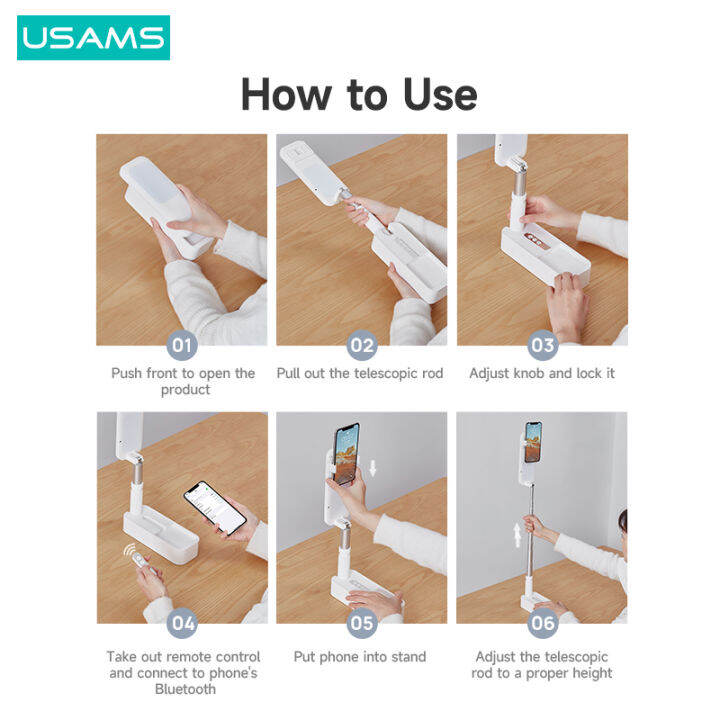 usams-portable-phone-holder-retractable-wireless-live-broadcast-control-stand-dimmable-led-fill-selfie-lights-for-live-video