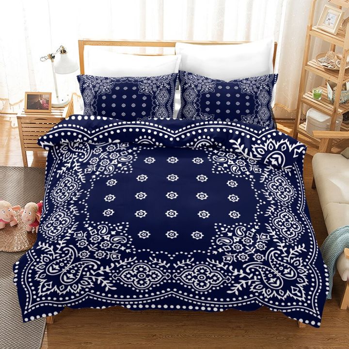 fanaijia-ชุดเตียงขนาดคิงไซส์3d-โบฮีเมียนปลอกผ้านวมดอกไม้สีฟ้าผ้าปูเตียงลินินชุดปลอกหมอนขนาดควีนไซส์