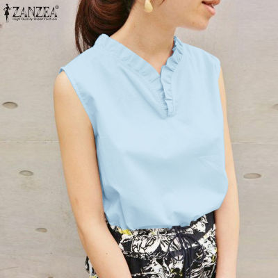 (จัดส่งฟรี)Fancystyle ZANZEA เสื้อสายเดี่ยวคอวีมีระบายสำหรับผู้หญิงสไตล์เกาหลีเสื้อแขนกุดแบบลำลองสีทึบสำหรับปาร์ตี้หรูหรา #11