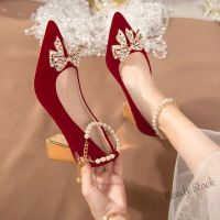 【Ready Stock】 ▽¤☼ C39 XiuHe dress shoes to marry the bride 2023 thick with red high-heeled shoes women秀禾婚纱鞋结婚新娘鞋2023粗跟红色高跟鞋女不累脚礼服敬酒鞋