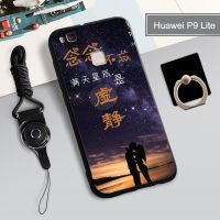 เคสซิลิโคนนิ่มสำหรับ Huawei Ascend P9เคสโทรศัพท์เบาบางกล่องคลุมทั้งหมดพิมพ์ลายป้องกันการตกกันรอยขีดข่วนฝามีที่ถือวงแหวนและเชือกโทรศัพท์