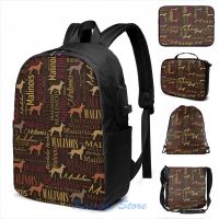 【ACD】   Belgian Malinois Dog Word Art Pattern USB Charge Backpack Men School Bags Women Bag Travel Laptop Bag.กระเป๋า