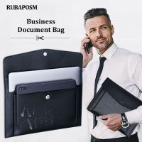 A4 Leather File Folder Large Capacity Document Bag Business Briefcase Magnetic Button Waterproof Laptop Cases Office Organizer Note Books Pads