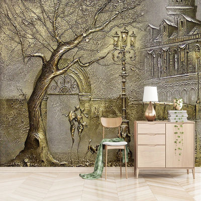 [hot]Custom Mural Wallpaper European Style 3D Stereo Golden Tree Street View Figure Fresco Living Room Bedroom Luxury Decor Wallpaper