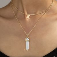 Fashion Natural Stone Necklace Quartz Necklaces Crystal Hexagonal Prism Hexagon Pendant Hanging Jewelry for Women Men