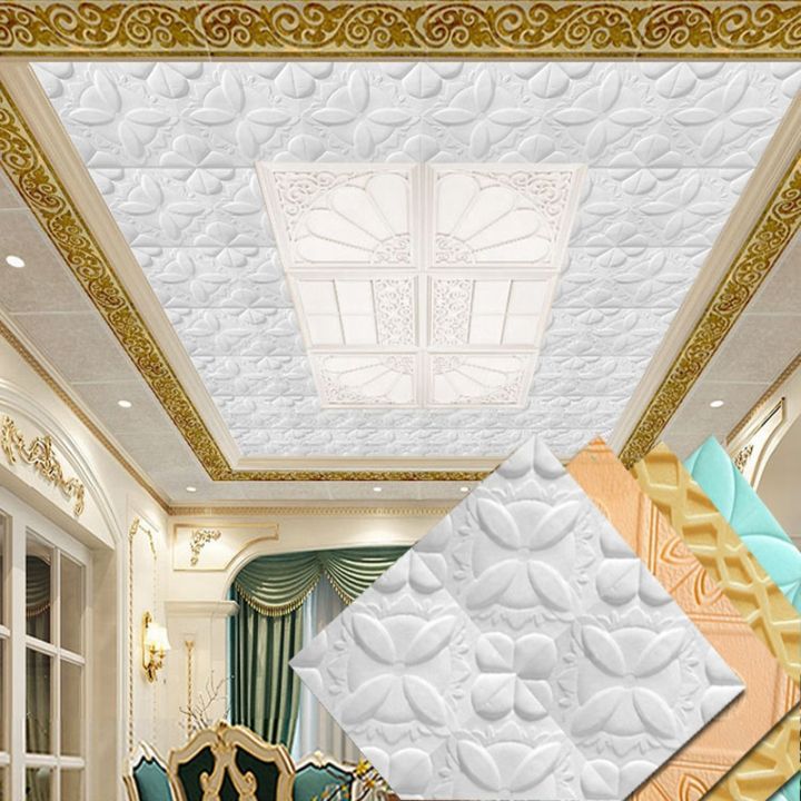 วอลล์เปเปอร์ตกแต่งหลังคา3d-เพดานห้องรับแขกห้องนอนสติ๊กเกอร์ติดผนังทึบสติกเกอร์ติดผนังหลังคากันน้ำเพดานแบบมีกาวในตัว