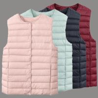 2023 New Thin Down Cotton Vest Jackets Womens Autumn Winter Sleeveless Coat Liner Short Waistcoat Round Neck Outwear Female Top