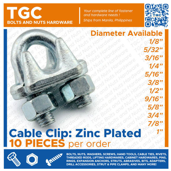 TGC 10PCS Cable Clip GI 1/8 1 inches GI Wire Rope Cable Clamp / U