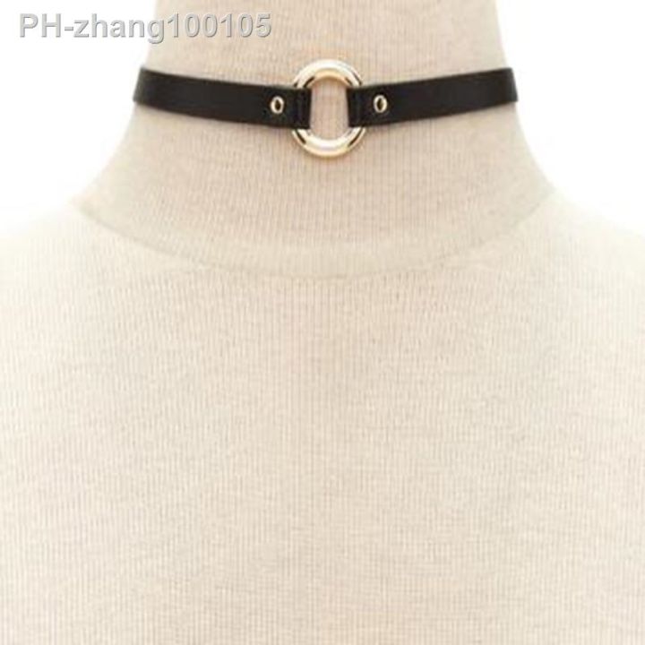 alyxuy-2pcs-set-fashion-jewelry-black-leather-round-choker-simple-temperament-necklace-for-women-girls-gift