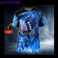 Grim Reaper Blue Fire Skull Custom 3D T Shirt