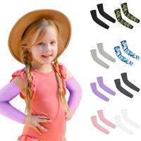 1 Pair Kids Sports Cooling Arm Sleeves Cover Sun UV Protection Elastic Ice Silk Cuff Cycling Arm Warmer for 4-12 Year Girls Boys