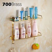 ✻ Big Size Organizer Shelf Rack Stainless Steel Gold Double Tiers Kitchen Shelf Bathroom Accessories Shelf Shower Shelf