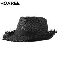 HOAREE ชายหาดหมวกผู้ชายฤดูร้อนปานามาหมวกลำลอง T Rilby Fedora หมวกชายหมวกฟางป้องกันรังสียูวีปีกกว้างหมวกปีกกว้าง