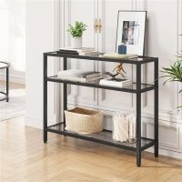 Modern Glass Entryway Console Table with Shelves  Black Entryway Table  Console Table for Hallway Console Furniture Edge Corner Guards