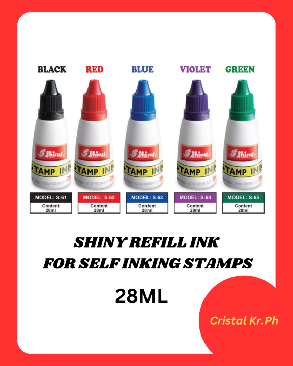 SHINY STAMP PAD INK REFILL FOR SELF INKING STAMPS 28ML SOLD PER BOTTLE ...