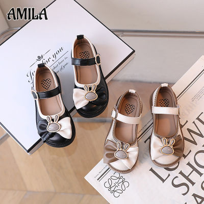 AMILA รองเท้าหนังสำหรับเด็กผู้หญิง,โบว์หูกระต่ายรองเท้าเจ้าหญิงแฟชั่นรองเท้าสำหรับเด็กผู้หญิง